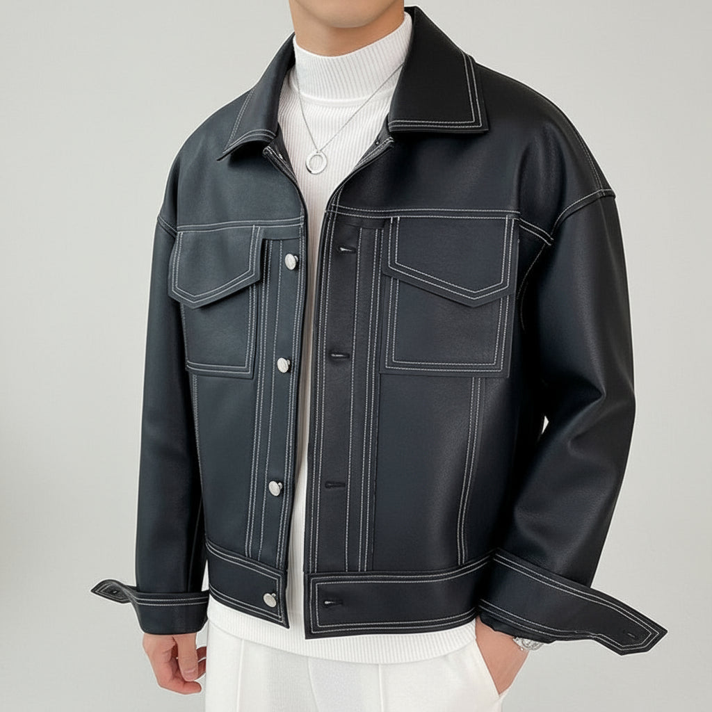 Short Leather Jacket Men's