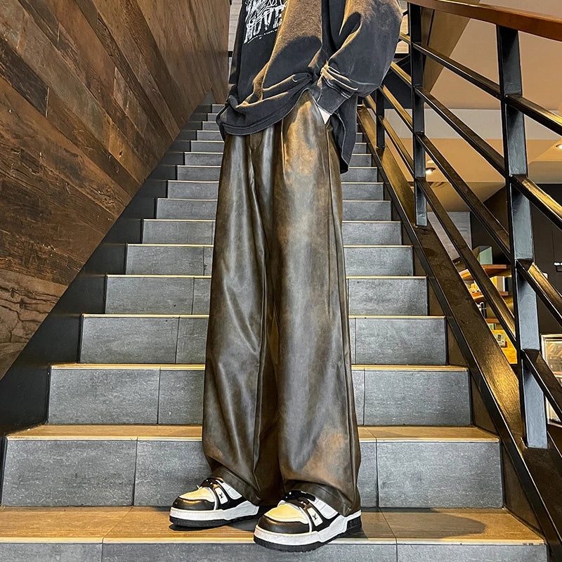 Aero Men's Motorcycle Pants | PU Leather, Windproof Wide-Leg Trousers 1