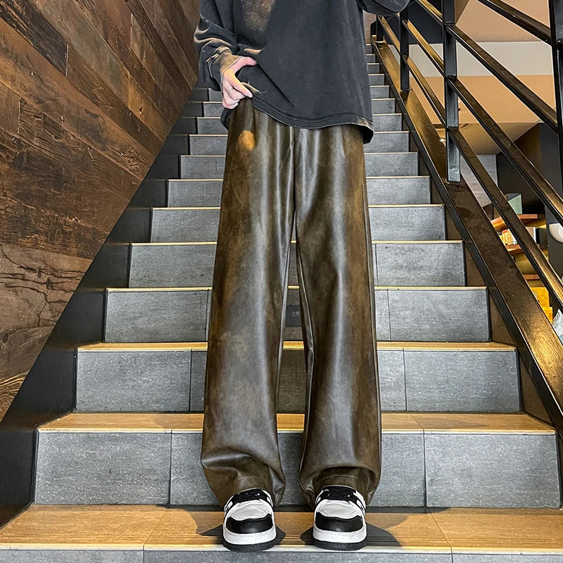 Aero Men's Motorcycle Pants | PU Leather, Windproof Wide-Leg Trousers 2