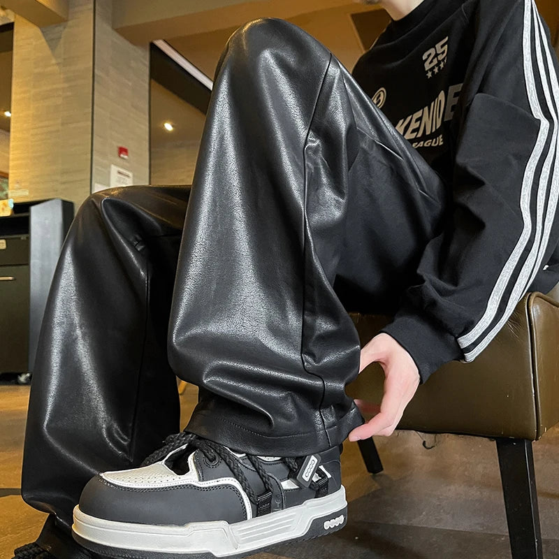 Aero Men's Motorcycle Pants | PU Leather, Windproof Wide-Leg Trousers 3