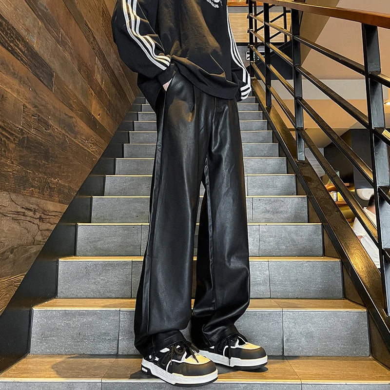 Aero Men's Motorcycle Pants | PU Leather, Windproof Wide-Leg Trousers 4